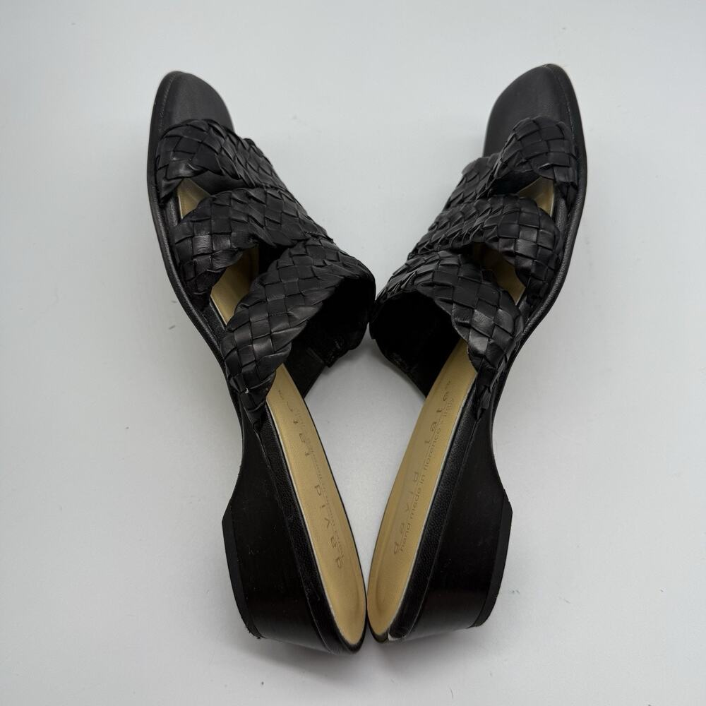 David Tate HAND MADE Black Leather Slides Sandals Wedge SIZE 11 N Womens WOVEN - Picture 11 of 12